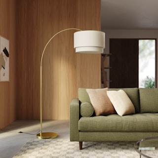 Zebu Tall Linen Floor Lamp - Brass