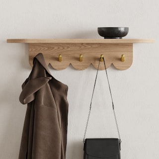Shelly 24.5" Shelf and Coat Rack - Brass and Oak